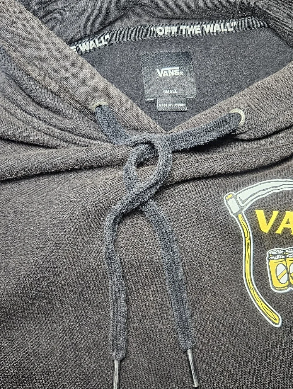 Vans Off The Wall Hoodie Mens Small Black Grim Reaper After Party Beer Graphic